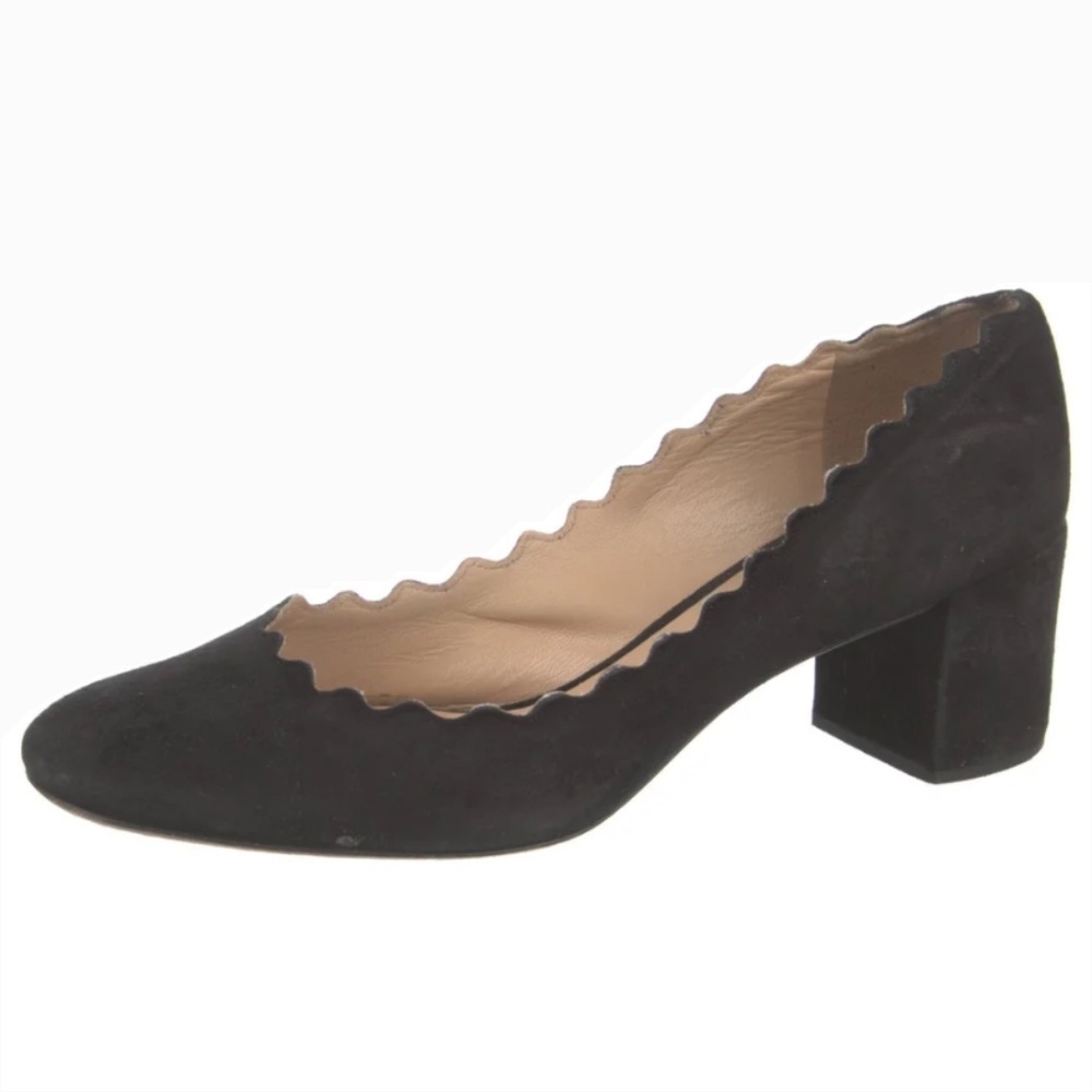 Chole Lauren scalloped black heels